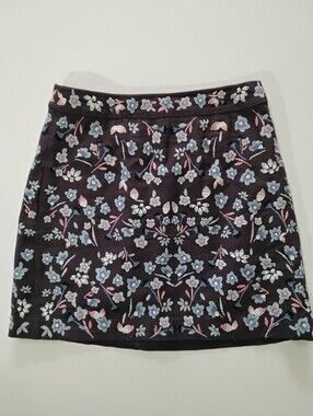 Loft Mini Skirt Womens 4 Dark Purple Blue Pink Embroidered Floral Festival Wear‎